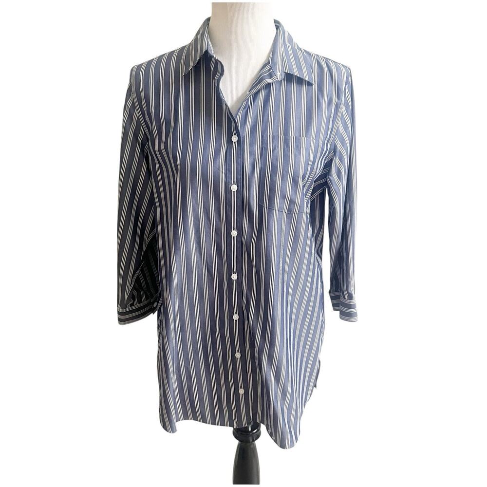 Land's End Women’s Button Down Poplin Shirt Striped Work Career Collar Size 10